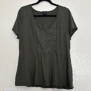 Torrid Green Peplum Blouse with V-Neck and Short Sleeves
